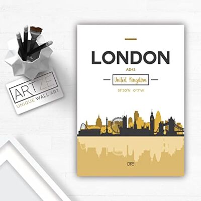 ARTZE Wall Art London Skyline, London Cityscape England Wall Art Print Poster, A4 Size, Yellow/Grey ARTZE Wall Art London Skyline, London Cityscape England Wall Art Print Poster, A4 Size, Yellow/Grey