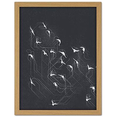 Wee Blue Coo Flock of Birds Silhouette Lines Artwork Framed Wall Art Print 18X24 Inch Wee Blue Coo Flock of Birds Silhouette Lines Artwork Framed Wall Art Print 18X24 Inch