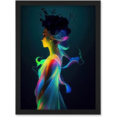 Doppelganger33 LTD Nature Fairy In Colourful Fluorescent Light Dress Artwork Framed A3 Wall Art Print Doppelganger33 LTD Nature Fairy In Colourful Fluorescent Light Dress Artwork Framed A3 Wall Art Print