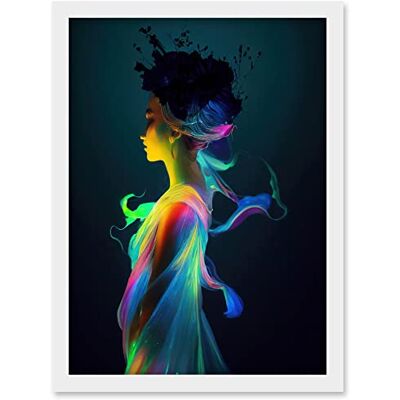 Doppelganger33 LTD Nature Fairy In Colourful Fluorescent Light Dress Artwork Framed A3 Wall Art Print Doppelganger33 LTD Nature Fairy In Colourful Fluorescent Light Dress Artwork Framed A3 Wall Art Print