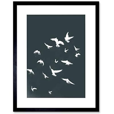 Wee Blue Coo Flock Of Birds Silhouette Black White Framed Wall Art Print Wee Blue Coo Flock Of Birds Silhouette Black White Framed Wall Art Print