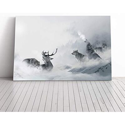 Big Box Art Wolves and Stag Deer Forest Landscape Canvas Print Gallery Wrapped 30mm Frame Wall Art 24x16 inches Ready to Hang Modern Animals Picture Living Room Bedroom Lounge Office Big Box Art Wolves and Stag Deer Forest Landscape Canvas Print Gallery Wrapped 30mm Frame Wall Art 24x16 inches Ready to Hang Modern Animals Picture Living Room Bedroom Lounge Office