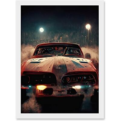 Doppelganger33 LTD Classic Sports Car Muscle Cinematic Night Atmospheric Race In Fog Artwork Framed A3 Wall Art Print Doppelganger33 LTD Classic Sports Car Muscle Cinematic Night Atmospheric Race In Fog Artwork Framed A3 Wall Art Print