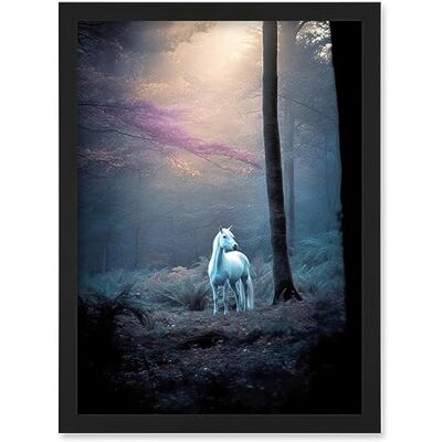 Artery8 Lone White Forest Horse Photograph Enchanted Landscape Sunbeam Artwork Framed Wall Art Print A4 Artery8 Lone White Forest Horse Photograph Enchanted Landscape Sunbeam Artwork Framed Wall Art Print A4