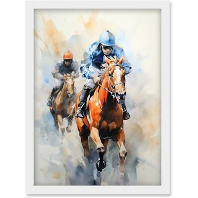 Artery8 Horseracing Jockeys Racing Horses Action Watercolour Kentucky Derby Grand National Cheltenham Gold Cup Painting Blue Orange Race Sport Artwork Framed Wall Art Print A4 Artery8 Horseracing Jockeys Racing Horses Action Watercolour Kentucky Derby Grand National Cheltenham Gold Cup Painting Blue Orange Race Sport Artwork Framed Wall Art Print A4