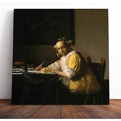 Big Box Art Canvas Print Wall Art Johannes Vermeer A Lady Writing Mounted and Stretched Box Frame Picture Home Decor for Kitchen, Living Room, Bedroom, Hallway, Multi-Colour, 14x14 Inch Big Box Art Canvas Print Wall Art Johannes Vermeer A Lady Writing Mounted and Stretched Box Frame Picture Home Decor for Kitchen, Living Room, Bedroom, Hallway, Multi-Colour, 14x14 Inch