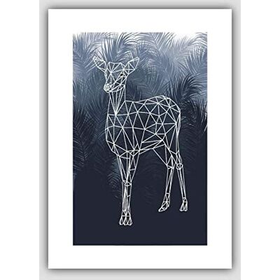 ARTZE Wall Art Deer Doe with Palm Leaves Background Geometric Art Print, A4 Size, Navy Blue ARTZE Wall Art Deer Doe with Palm Leaves Background Geometric Art Print, A4 Size, Navy Blue