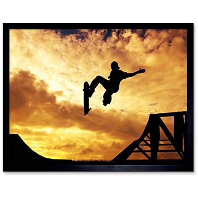 Wee Blue Coo Photograph Composition Sport Sunset Skateboard Silhouette Art Print Framed Poster Wall Decor 12X16 Inch Wee Blue Coo Photograph Composition Sport Sunset Skateboard Silhouette Art Print Framed Poster Wall Decor 12X16 Inch