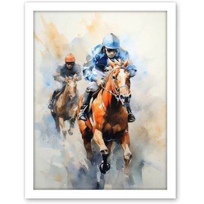 Artery8 Horseracing Jockeys Racing Horses Action Watercolour Kentucky Derby Grand National Cheltenham Gold Cup Painting Blue Orange Race Sport Artwork Framed Wall Art Print 18X24 Inch Artery8 Horseracing Jockeys Racing Horses Action Watercolour Kentucky Derby Grand National Cheltenham Gold Cup Painting Blue Orange Race Sport Artwork Framed Wall Art Print 18X24 Inch