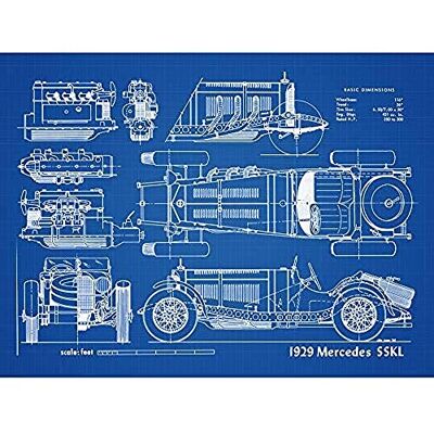 Artery8 Classic Sports Car 1929 SSKL Blueprint Plan Art Print Canvas Premium Wall Decor Poster Mural Artery8 Classic Sports Car 1929 SSKL Blueprint Plan Art Print Canvas Premium Wall Decor Poster Mural