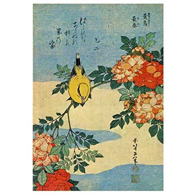 Wee Blue Coo Painting Animals Bird Yellow Finch Flowers Japanese Japan Wall Art Print Wee Blue Coo Painting Animals Bird Yellow Finch Flowers Japanese Japan Wall Art Print