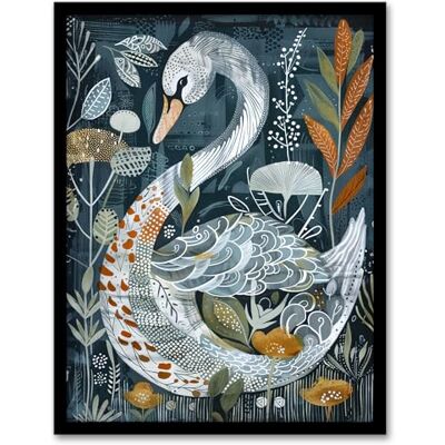 Artery8 Stylised Nature Pattern Swan Folk Art Painting Living Room Artwork Framed Wall Art Print A4 Artery8 Stylised Nature Pattern Swan Folk Art Painting Living Room Artwork Framed Wall Art Print A4