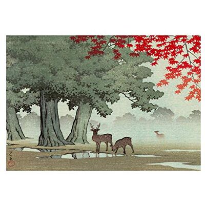 Wee Blue Coo Painting Nature Japan Tree Deer Japan Kawase Hasui Wall Art Print Wee Blue Coo Painting Nature Japan Tree Deer Japan Kawase Hasui Wall Art Print