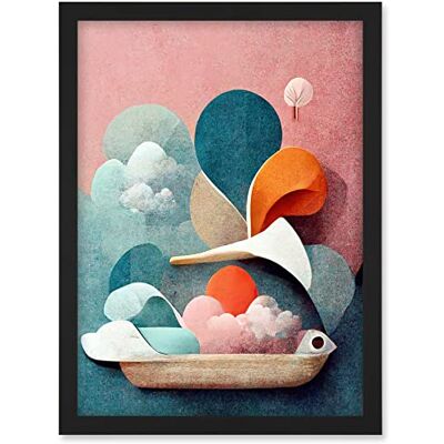 Doppelganger33 LTD Modern Boho Abstract Ship In Sky Clouds In Pastel Colours Toilet Artwork Framed A3 Wall Art Print Doppelganger33 LTD Modern Boho Abstract Ship In Sky Clouds In Pastel Colours Toilet Artwork Framed A3 Wall Art Print