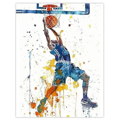 Artery8 Basketball Player Slam Dunk Sport Watercolour Man Cave Extra Large XL Wall Art Poster Print Artery8 Basketball Player Slam Dunk Sport Watercolour Man Cave Extra Large XL Wall Art Poster Print