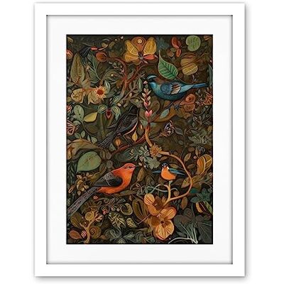Artery8 Birds and Butterflies on Autumnal Tree Folk Art Artwork Framed Wall Art Print 18X24 Inch Artery8 Birds and Butterflies on Autumnal Tree Folk Art Artwork Framed Wall Art Print 18X24 Inch