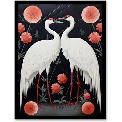 Artery8 Japanese Crane Dance Stylised Oil Painting Pink White Grey Birds and Pink Flowers Abstract Floral Landscape Artwork Framed Wall Art Print A4 Artery8 Japanese Crane Dance Stylised Oil Painting Pink White Grey Birds and Pink Flowers Abstract Floral Landscape Artwork Framed Wall Art Print A4