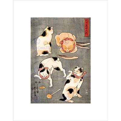 Wee Blue Coo Animals Cats Different Poses Utagawa Kuniyoshi Japan Wall Art Print Wee Blue Coo Animals Cats Different Poses Utagawa Kuniyoshi Japan Wall Art Print