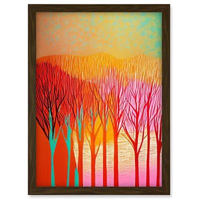 Doppelganger33 LTD Forest Treetops Linocut Illustration Vibrant Bold Artwork Framed A3 Wall Art Print Doppelganger33 LTD Forest Treetops Linocut Illustration Vibrant Bold Artwork Framed A3 Wall Art Print