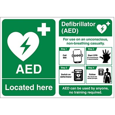 VSafety V Safety Poster Combo AED located Here/Defibrillator Poster A2-594x420-Polypropylene Safety Sign VSafety V Safety Poster Combo AED located Here/Defibrillator Poster A2-594x420-Polypropylene Safety Sign