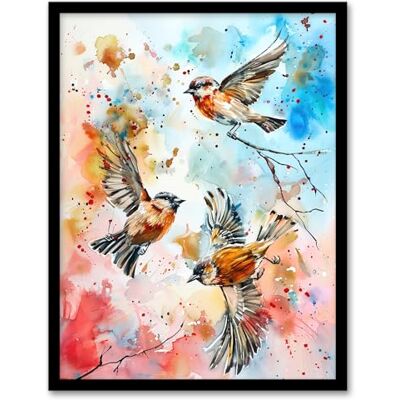 Artery8 Three Birds in Flight Watercolour Painting Living Room Artwork Framed Wall Art Print A4 Artery8 Three Birds in Flight Watercolour Painting Living Room Artwork Framed Wall Art Print A4