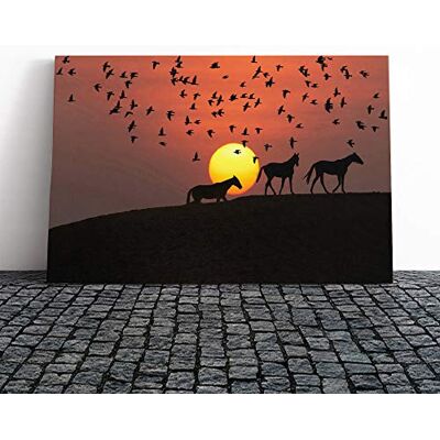 Big Box Art Birds and Horses Sunset Canvas Print Gallery Wrapped 30mm Frame Wall Art 24x16 inches Ready to Hang Modern Animals Picture Living Room Bedroom Lounge Office Big Box Art Birds and Horses Sunset Canvas Print Gallery Wrapped 30mm Frame Wall Art 24x16 inches Ready to Hang Modern Animals Picture Living Room Bedroom Lounge Office