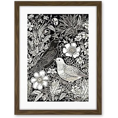 Artery8 Birds on Flower Bed Garden Black and White Linocut Artwork Framed Wall Art Print 18X24 Inch Artery8 Birds on Flower Bed Garden Black and White Linocut Artwork Framed Wall Art Print 18X24 Inch