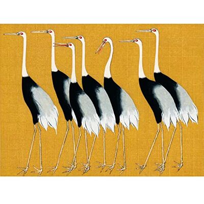 Wee Blue Coo Herons Cranes Flock Birds Ogata Korin Vintage Monochrome Illustration Mustard Yellow Unframed Wall Art Print Poster Home Decor Premium Wee Blue Coo Herons Cranes Flock Birds Ogata Korin Vintage Monochrome Illustration Mustard Yellow Unframed Wall Art Print Poster Home Decor Premium