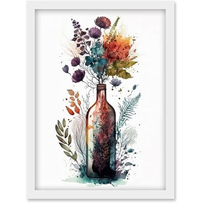 Artery8 - Wine Bottle with Wildflower Bouquet Artwork - A4 Artery8 - Wine Bottle with Wildflower Bouquet Artwork - A4