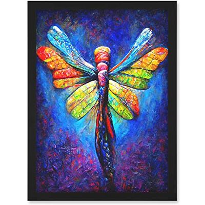 Artery8 Vibrant Neon Dragonfly - A4 - Framed - Oil Painting Wall Art Artery8 Vibrant Neon Dragonfly - A4 - Framed - Oil Painting Wall Art