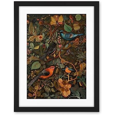 Artery8 Birds and Butterflies on Autumnal Tree Folk Art Artwork Framed Wall Art Print 18X24 Inch Artery8 Birds and Butterflies on Autumnal Tree Folk Art Artwork Framed Wall Art Print 18X24 Inch