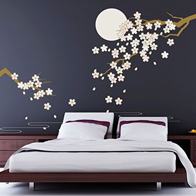 WALPLUS Cherry Blossom Under Moonlight Mural Art Decals Home Decoration DIY Living Bedroom Office Décor Kids Room Gift Removable Self-Adhesive Wall Sticker, Vinyl, Multi-Colour, 270 x 220 cm WALPLUS Cherry Blossom Under Moonlight Mural Art Decals Home Decoration DIY Living Bedroom Office Décor Kids Room Gift Removable Self-Adhesive Wall Sticker, Vinyl, Multi-Colour, 270 x 220 cm