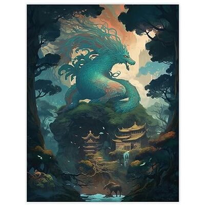 Artery8 Japanese Blue Dragon over Temples Concept Art Painting Green Orange Blue Azure Mythical Creature Guardian Spirit Lush Forest Landscape Extra Large XL Wall Art Poster Print Artery8 Japanese Blue Dragon over Temples Concept Art Painting Green Orange Blue Azure Mythical Creature Guardian Spirit Lush Forest Landscape Extra Large XL Wall Art Poster Print