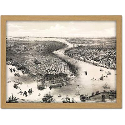 Artery8 Map Bachmann 1851 Birds Eye View New York Brooklyn Artwork Framed Wall Art Print 18X24 Inch Artery8 Map Bachmann 1851 Birds Eye View New York Brooklyn Artwork Framed Wall Art Print 18X24 Inch