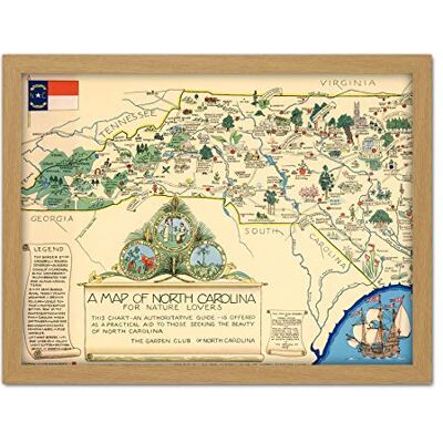Artery8 Map Pugh 1937 North Carolina Nature Lovers Pictorial Artwork Framed Wall Art Print 18X24 Inch Artery8 Map Pugh 1937 North Carolina Nature Lovers Pictorial Artwork Framed Wall Art Print 18X24 Inch