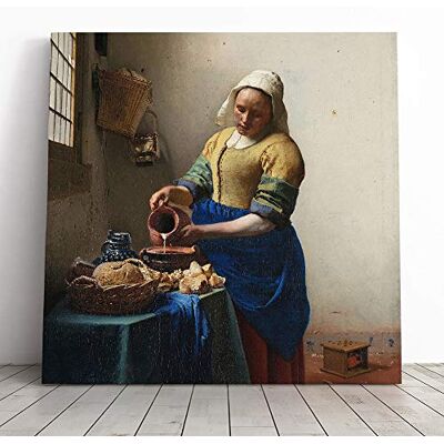 Big Box Art Canvas Print Wall Art Johannes Vermeer The Milkmaid Mounted and Stretched Box Frame Picture Home Decor for Kitchen, Living, Dining Room, Bedroom, Hallway, Muli-Colour, 14x14 Inch Big Box Art Canvas Print Wall Art Johannes Vermeer The Milkmaid Mounted and Stretched Box Frame Picture Home Decor for Kitchen, Living, Dining Room, Bedroom, Hallway, Muli-Colour, 14x14 Inch