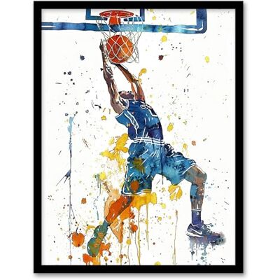 Artery8 Basketball Player Slam Dunk Sport Watercolour Man Cave Artwork Framed Wall Art Print A4 Artery8 Basketball Player Slam Dunk Sport Watercolour Man Cave Artwork Framed Wall Art Print A4