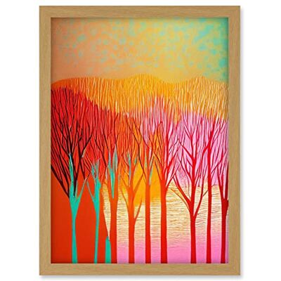 Doppelganger33 LTD Forest Treetops Linocut Illustration Vibrant Bold Artwork Framed A3 Wall Art Print Doppelganger33 LTD Forest Treetops Linocut Illustration Vibrant Bold Artwork Framed A3 Wall Art Print