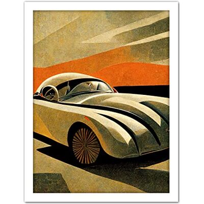 Doppelganger33 LTD Art Deco Vintage Sports Car Sunset Illustration Artwork Framed Wall Art Print 18X24 Inch Doppelganger33 LTD Art Deco Vintage Sports Car Sunset Illustration Artwork Framed Wall Art Print 18X24 Inch
