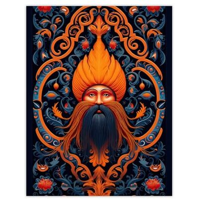 Artery8 Sikh Guru and Botanical Pattern Vibrant Concept Art Orange Blue Vegetal Design Extra Large XL Wall Art Poster Print Artery8 Sikh Guru and Botanical Pattern Vibrant Concept Art Orange Blue Vegetal Design Extra Large XL Wall Art Poster Print