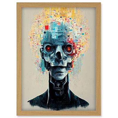 Artery8 Android Cyborg AI Skull - A4 - light oak frame - Wall Art Print Artery8 Android Cyborg AI Skull - A4 - light oak frame - Wall Art Print