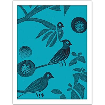 Doppelganger33 LTD Linocut Vintage Blue Birds Jungle Pattern Illustration Teal Artwork Framed Wall Art Print 18X24 Inch Doppelganger33 LTD Linocut Vintage Blue Birds Jungle Pattern Illustration Teal Artwork Framed Wall Art Print 18X24 Inch