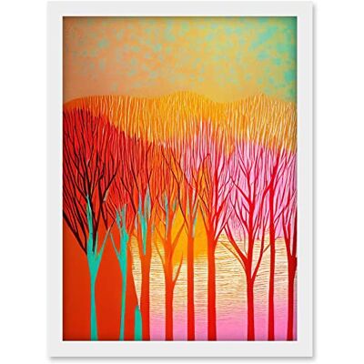 Doppelganger33 LTD Forest Treetops Linocut Illustration Vibrant Bold Artwork Framed A3 Wall Art Print Doppelganger33 LTD Forest Treetops Linocut Illustration Vibrant Bold Artwork Framed A3 Wall Art Print