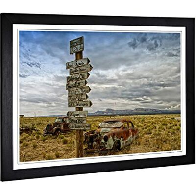 Big Box Art Framed Print of Route 66 Road Sign & Rusted Car Design Wall Art Picture Home Decor for Kitchen, Living Room, Bedroom, Hallway, Black, A2 / 24.5x18 Inch / 62x45cm Big Box Art Framed Print of Route 66 Road Sign & Rusted Car Design Wall Art Picture Home Decor for Kitchen, Living Room, Bedroom, Hallway, Black, A2 / 24.5x18 Inch / 62x45cm