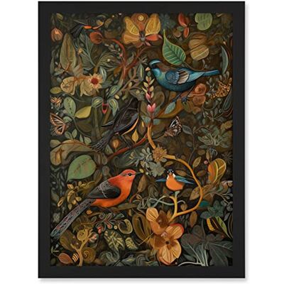 Artery8 Birds and Butterflies on Autumnal Tree Folk Art Artwork Framed A3 Wall Art Print Artery8 Birds and Butterflies on Autumnal Tree Folk Art Artwork Framed A3 Wall Art Print