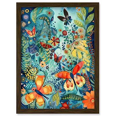 Artery8 - Butterfly Insects in Flower Field - Framed Wall Art Artery8 - Butterfly Insects in Flower Field - Framed Wall Art