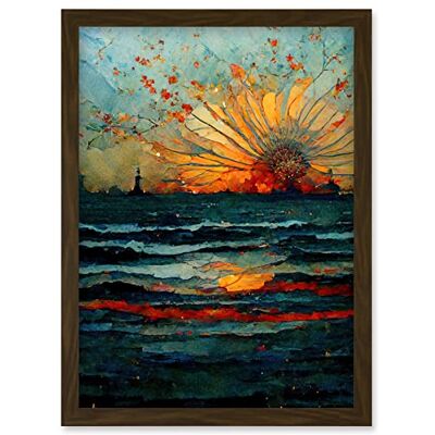 Artery8 - Seascape Sunset - Brown - A4 Framed - Artwork Artery8 - Seascape Sunset - Brown - A4 Framed - Artwork
