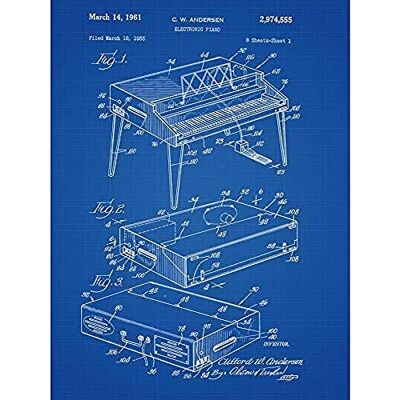 Artery8 Andersen Wurlitzer Electronic Piano Music Instrument 1961 Patent Plan Art Print Canvas Premium Wall Decor Poster Mural Artery8 Andersen Wurlitzer Electronic Piano Music Instrument 1961 Patent Plan Art Print Canvas Premium Wall Decor Poster Mural
