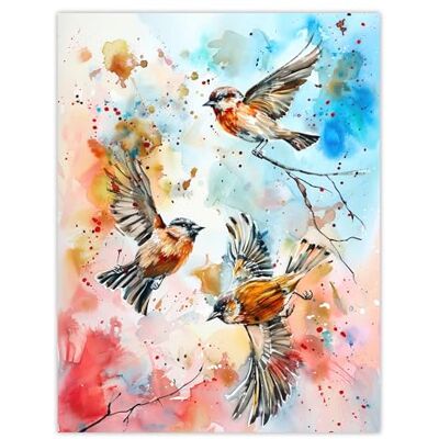 Artery8 Three Birds in Flight Watercolour Painting Living Room Extra Large XL Wall Art Poster Print Artery8 Three Birds in Flight Watercolour Painting Living Room Extra Large XL Wall Art Poster Print