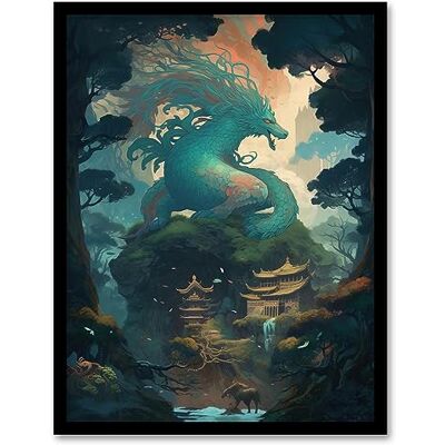 Artery8 Japanese Blue Dragon over Temples Concept Art Painting Green Orange Blue Azure Mythical Creature Guardian Spirit Lush Forest Landscape Artwork Framed Wall Art Print A4 Artery8 Japanese Blue Dragon over Temples Concept Art Painting Green Orange Blue Azure Mythical Creature Guardian Spirit Lush Forest Landscape Artwork Framed Wall Art Print A4